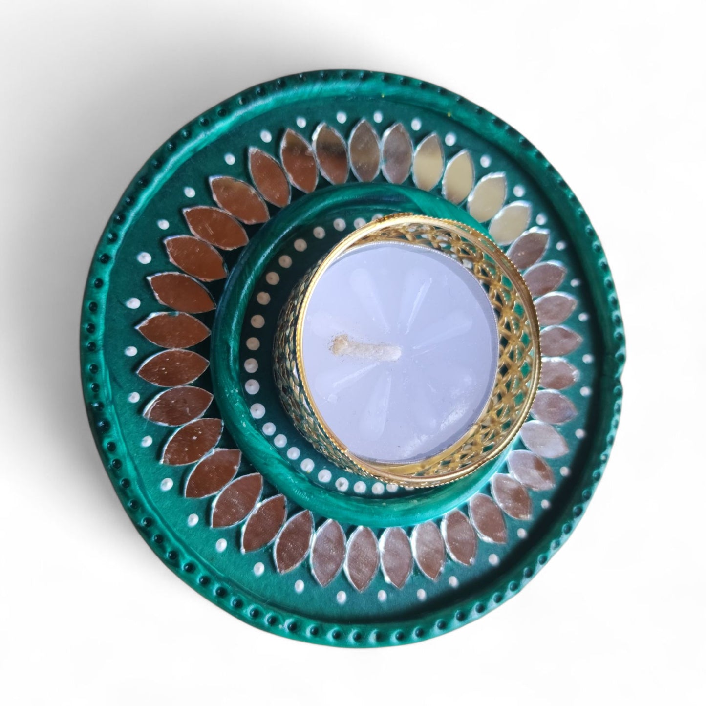 Lippan Mirror Work Diya Tea Light Holder / Piece