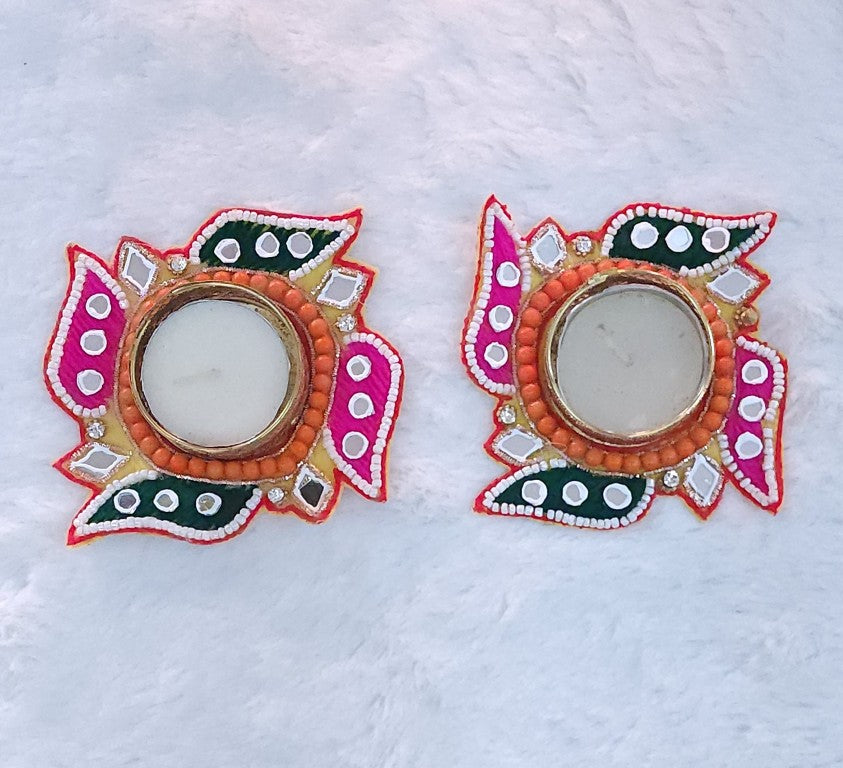 Swastik Thread Work Diya - Tea Light Holder set of 4