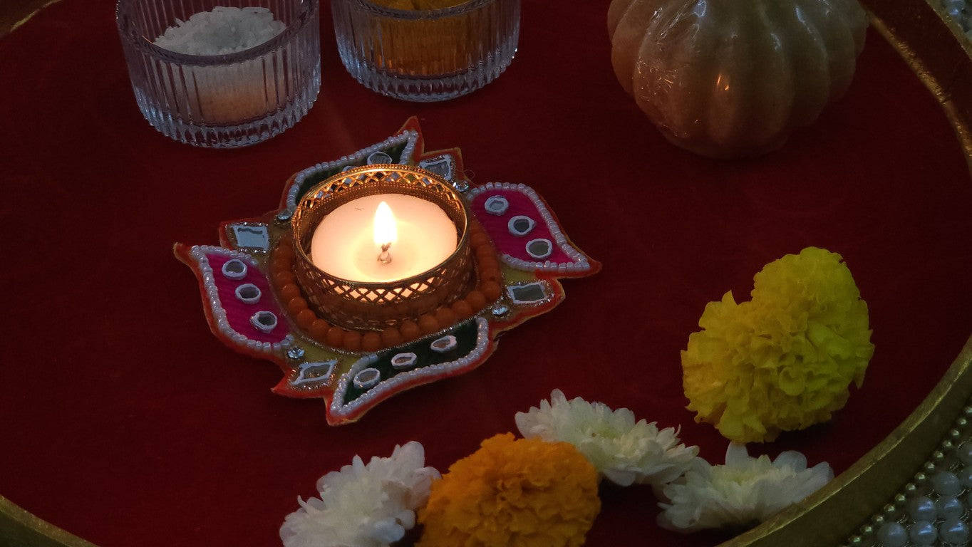 Swastik Thread Work Diya - Tea Light Holder set of 4