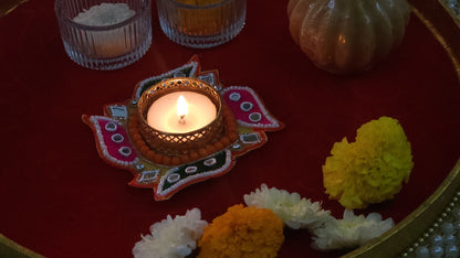 Swastik Thread Work Diya - Tea Light Holder set of 4