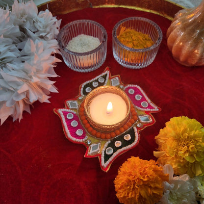 Swastik Thread Work Diya - Tea Light Holder set of 4