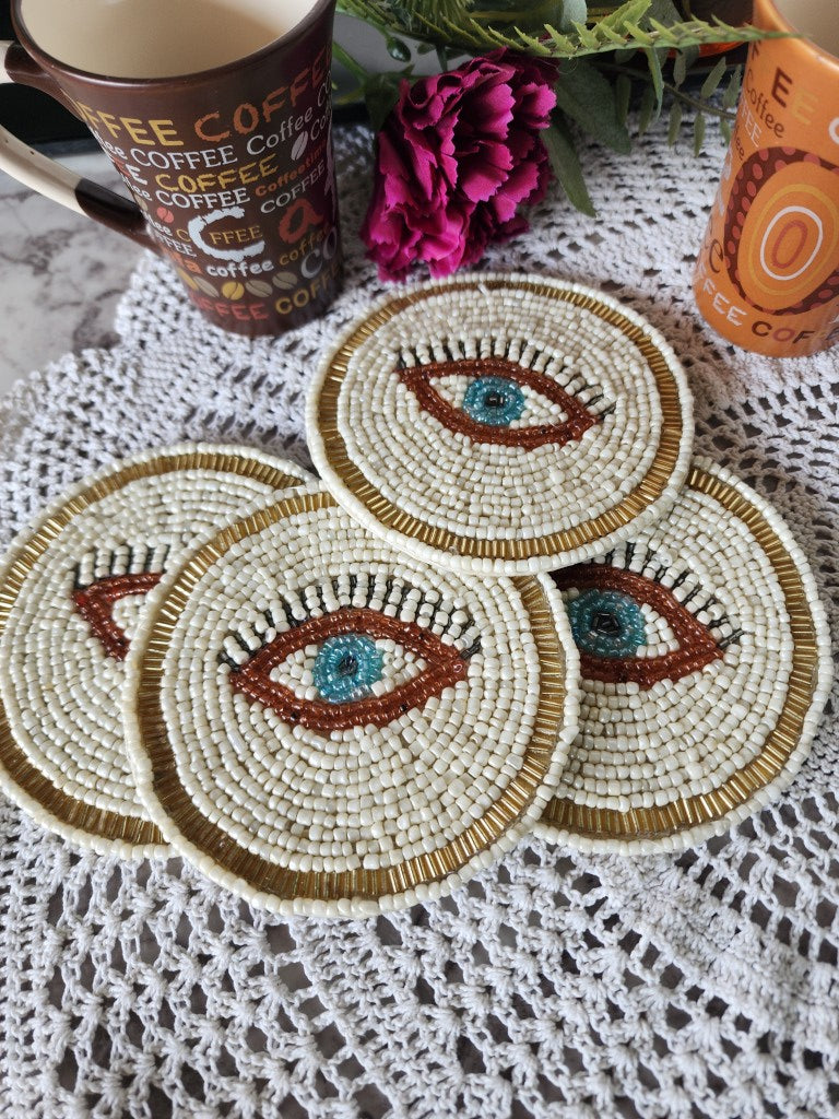Evil Eye Beaded Coaster Set of 4