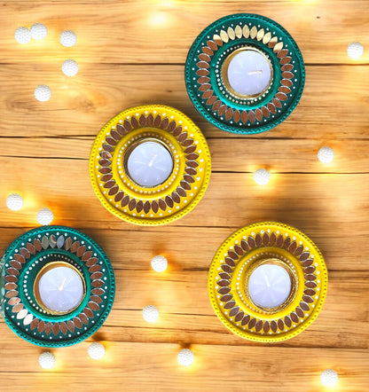 Lippan Mirror Work Diya Tea Light Holder / Piece